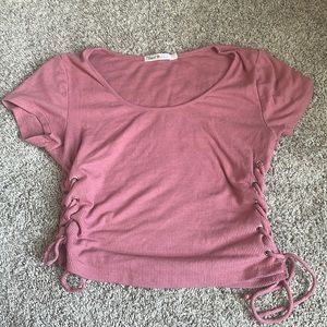 Pink heart hips side tie pink cropped top